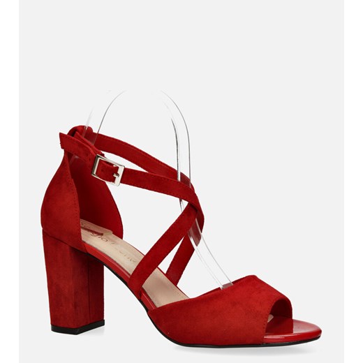 Sandały damskie Sergio Leone czerwone bez wzorów na wysokim obcasie 