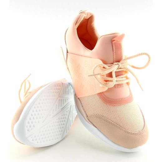 Buty sportowe damskie sznurowane różowe tkaninowe płaskie 
