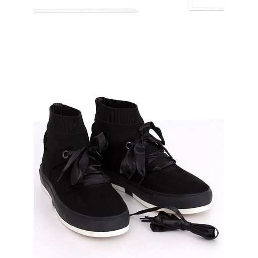 Buty sportowe damskie czarne Butymodne casualowe w stylu młodzieżowym bez wzorów ze skóry ekologicznej 