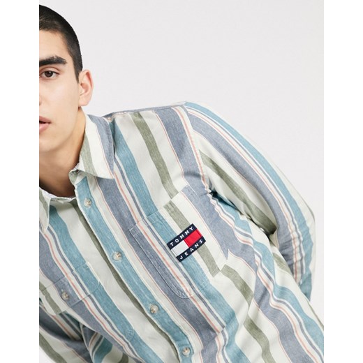 Tommy Jeans – Granatowa bawełniana koszula w paski-Granatowy