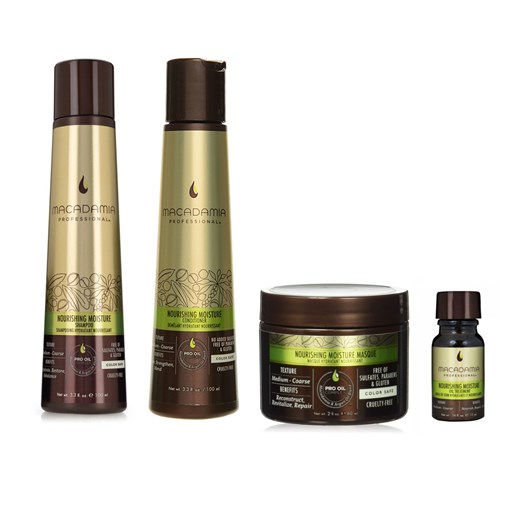 Macadamia Nourishing Moisture | Zestaw nawilżający do włosów: szampon 100ml + odżywka 100ml + maska 60ml + olejek 10ml