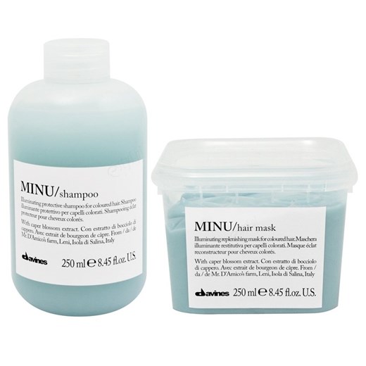 Davines Minu | Zestaw do włosów farbowanych: szampon 250ml + maska 250ml  + serum do twarzy 3ml GRATIS