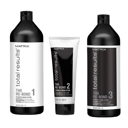Matrix Total Results Re-Bond | Regenerujący zestaw do włosów bardzo zniszczonych: szampon 1000ml + intensywna odżywka 200ml + odżywka 1000ml
