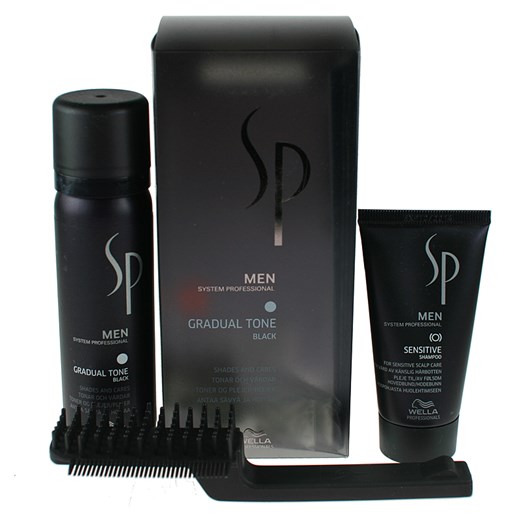 Wella SP Men Gradual Tone Black | Zestaw maskujący siwiznę włosów dla mężczyzn (kolor czarny): pianka pigmentująca 60ml + szampon 30ml + szczotka
