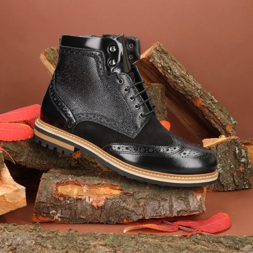 Conhpol buty zimowe męskie na zimę casual skórzane
