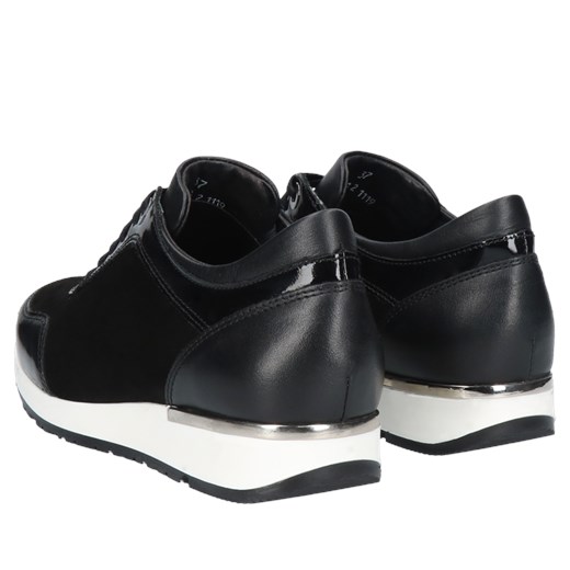 Buty sportowe damskie Conhpol Dynamic w stylu młodzieżowym ze skóry czarne płaskie 