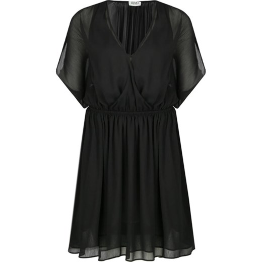 Sukienka Liu Jo wiosenna czarna mini z krótkim rękawem z dekoltem w literę v bez wzorów 