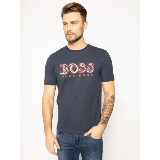 T-shirt męski BOSS Hugo granatowy młodzieżowy z krótkim rękawem 