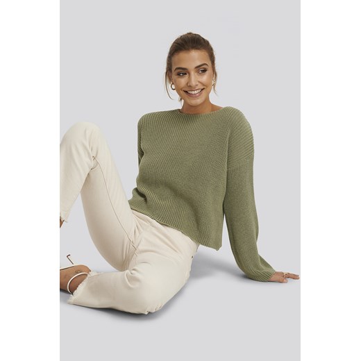 Zielony sweter damski NA-KD z okrągłym dekoltem 