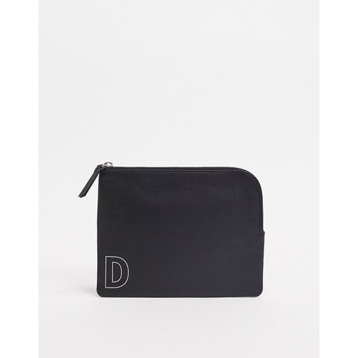 ASOS DESIGN – Czarny skórzany spersonalizowany portfel z literą "D" zapinany na zamek