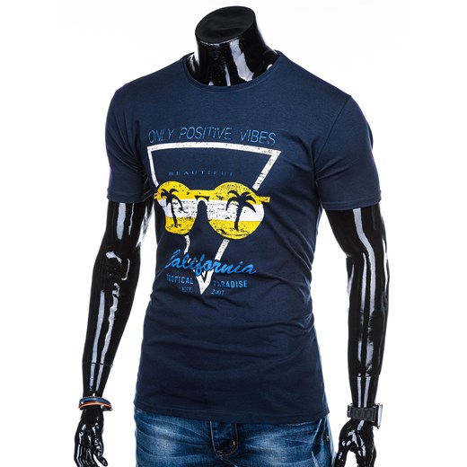 T-shirt męski z nadrukiem 1205S - granatowa Edoti.com  XXL 