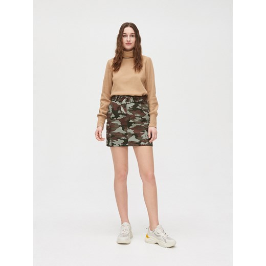 Cropp - Spódnica mini z paskiem - Khaki  Cropp S 