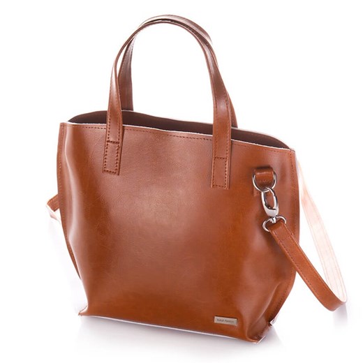 Shopper bag Paolo Peruzzi bez dodatków brązowa na ramię duża ze skóry elegancka 