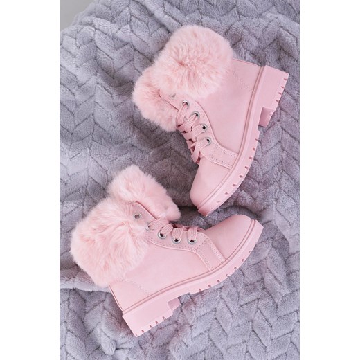 Buty zimowe dziecięce Casu różowe wiązane 