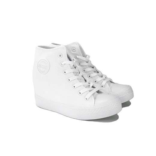 Buty sportowe damskie BIG STAR sneakersy młodzieżowe białe na koturnie sznurowane bez wzorów 