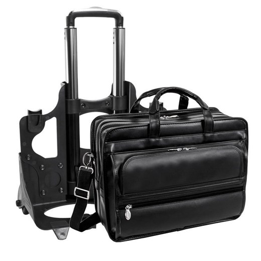 Skórzana torba podróżna na kółkach na laptopa 17" czarna Franklin