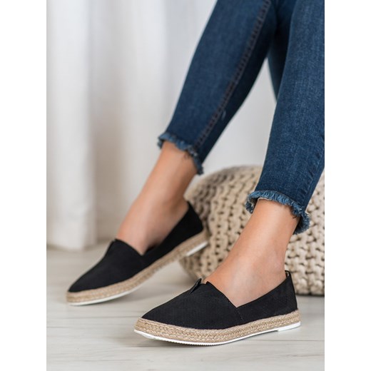Czarne espadryle damskie CzasNaButy bez zapięcia płaskie bez wzorów casual