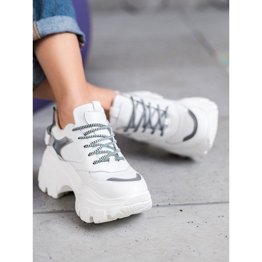 CzasNaButy buty sportowe damskie sznurowane na platformie bez wzorów 
