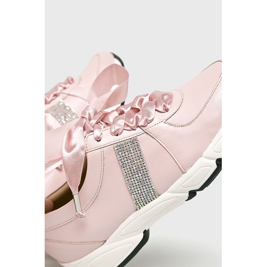 Różowe buty sportowe damskie BALDOWSKI gładkie wiązane ze skóry 