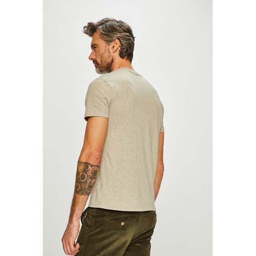 T-shirt męski beżowy Polo Ralph Lauren casualowy bez wzorów bawełniany 