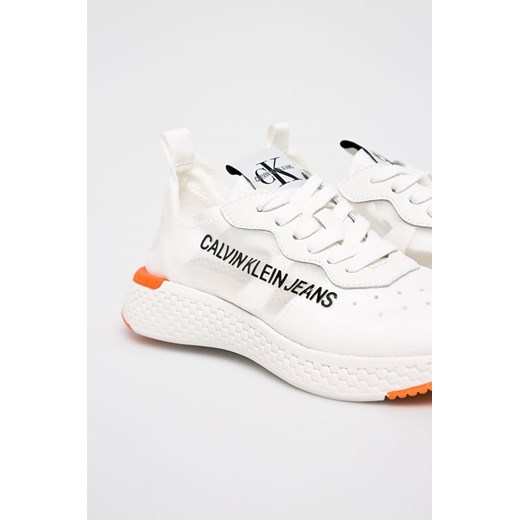 Sneakersy damskie białe Calvin Klein wiosenne bez wzorów skórzane sznurowane na koturnie sportowe 