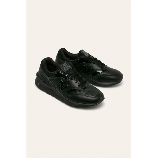 Buty sportowe damskie czarne New Balance w stylu casual skórzane bez wzorów sznurowane 