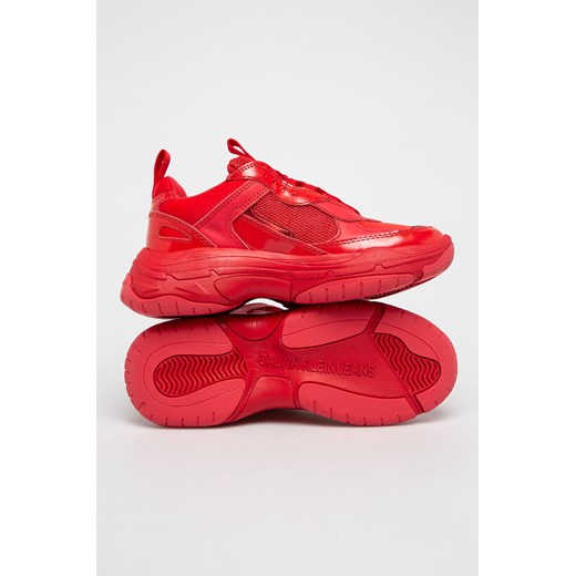 Buty sportowe damskie Calvin Klein do fitnessu czerwone sznurowane bez wzorów skórzane młodzieżowe 