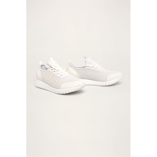 Buty sportowe damskie białe Calvin Klein na wiosnę na platformie sznurowane gładkie 