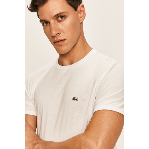 T-shirt męski Lacoste z krótkim rękawem biały bez wzorów 