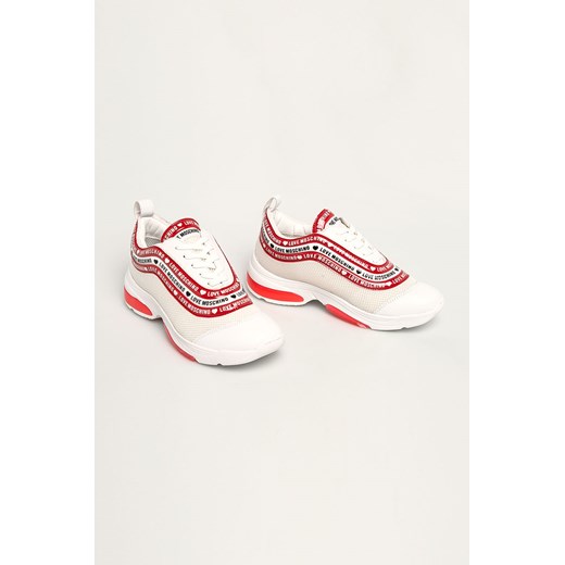 Buty sportowe damskie białe Love Moschino ze skóry ekologicznej na płaskiej podeszwie 
