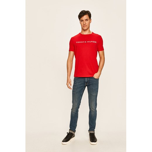 T-shirt męski czerwony Tommy Hilfiger z krótkimi rękawami bawełniany 