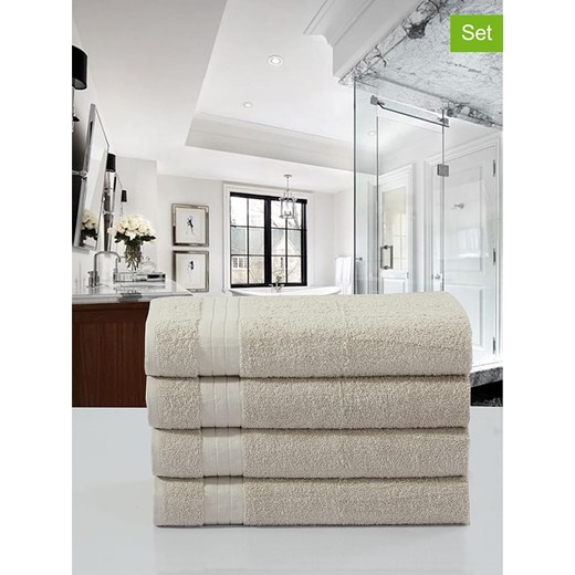Ręczniki (4 szt.) w kolorze beżowym do rąk Happiness  50x100 cm Limango Polska okazyjna cena 