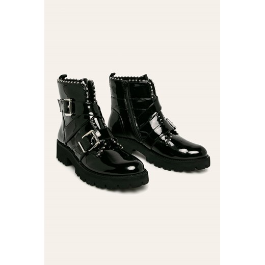 Botki Steve Madden z zamkiem czarne na jesień casualowe skórzane na platformie
