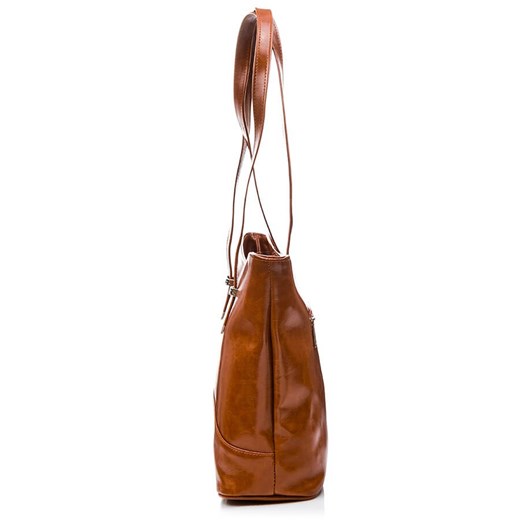 Shopper bag brązowa Paolo Peruzzi lakierowana elegancka na ramię 