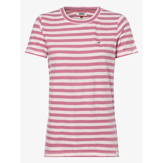 Tommy Jeans - T-shirt damski z dodatkiem lnu, różowy Tommy Jeans  S vangraaf