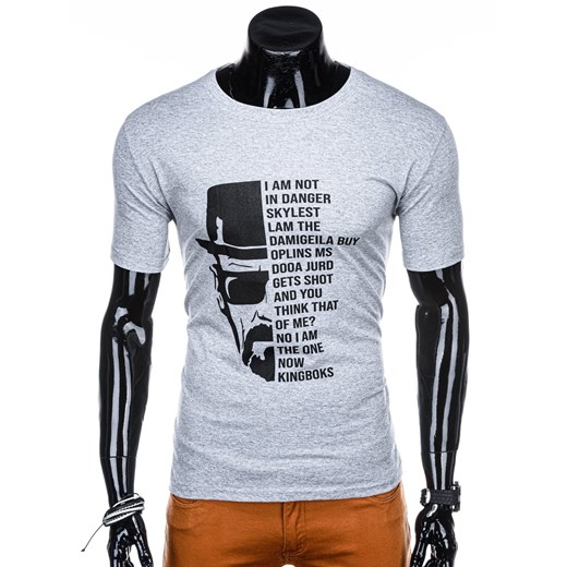T-shirt męski z nadrukiem 1209S - szary  Edoti.com M 