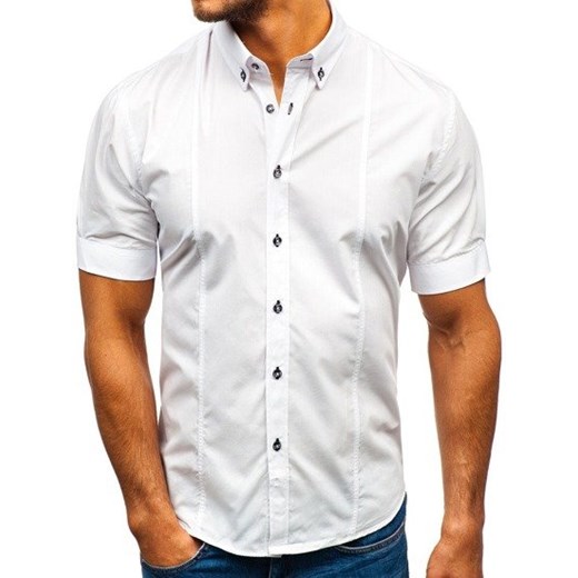 Koszula męska elegancka z krótkim rękawem biała Bolf 5535