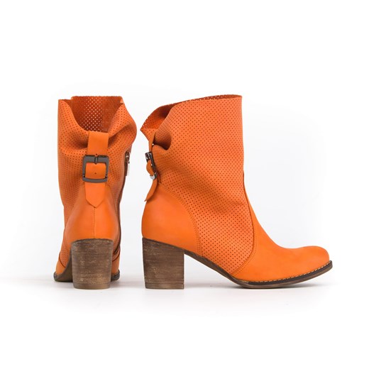 Pomarańczowe botki Zapato eleganckie bez wzorów na wiosnę na obcasie skórzane 