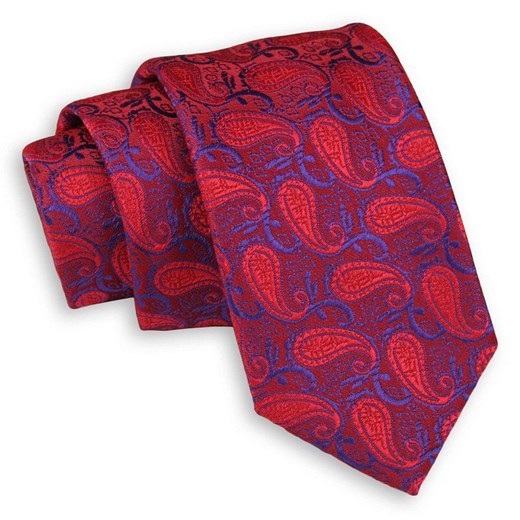 Czerwono-Chabrowy Elegancki Krawat -Chattier- 6,5cm, Męski, Wzór Paisley, Łezki KRCHBASIC1115 ze sklepu JegoSzafa.pl w kategorii Krawaty - zdjęcie 83404234