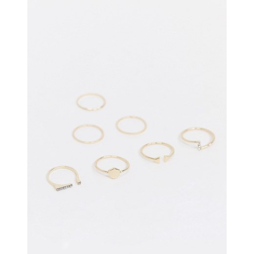 ASOS DESIGN – Zestaw 7 pierścionków w kolorze złota, różne wzory-Złoty  Asos M / L Asos Poland