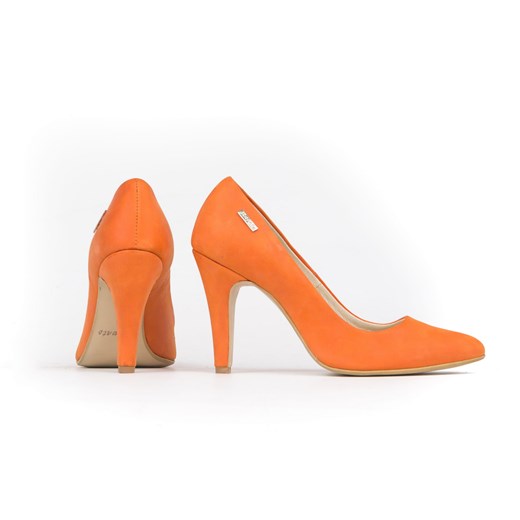 Czółenka pomarańczowe Zapato eleganckie w nadruki bez zapięcia na szpilce skórzane 