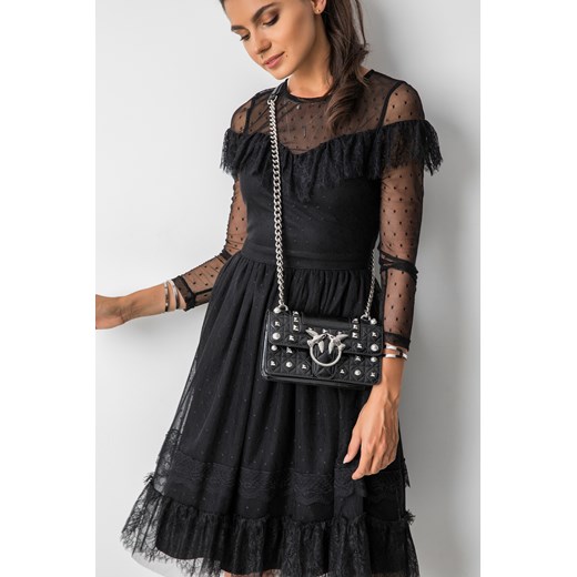 Fashion Manufacturer sukienka koronkowa czarna rozkloszowana na sylwestra z długim rękawem mini 