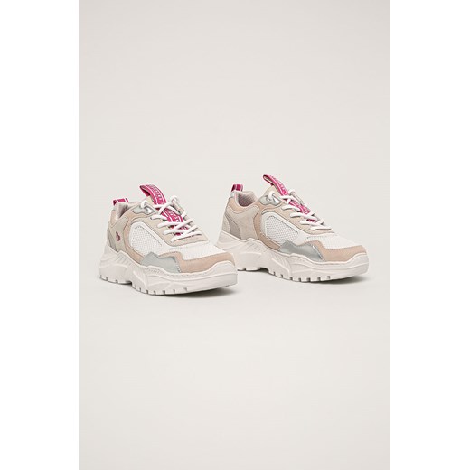 Buty sportowe damskie Skechers skórzane białe na platformie gładkie 