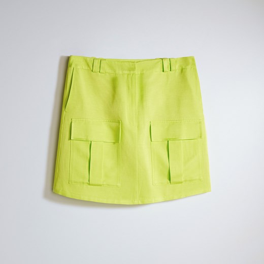 Reserved - Neonowa spódnica mini z domieszką lnu - Zielony  Reserved 36 