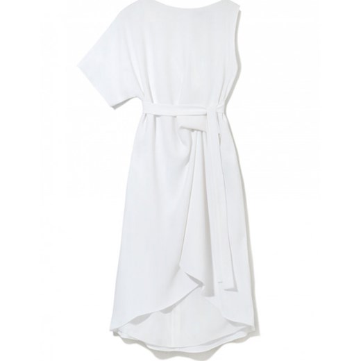 Sukienka Bohoboco biała midi luźna z okrągłym dekoltem asymetryczna 