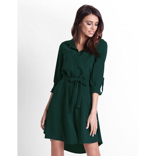 Sukienka Ivon na co dzień mini zielona luźna z tkaniny koszulowa 