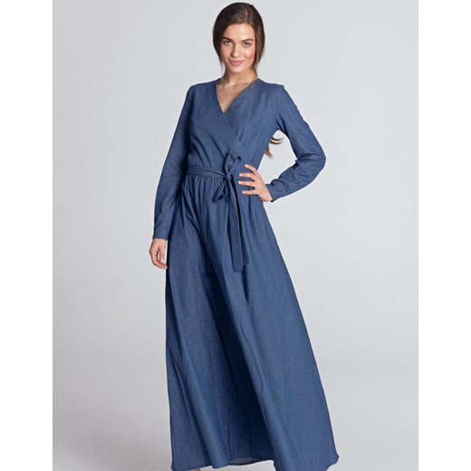 Sukienka Nife niebieska na co dzień elegancka z długimi rękawami 