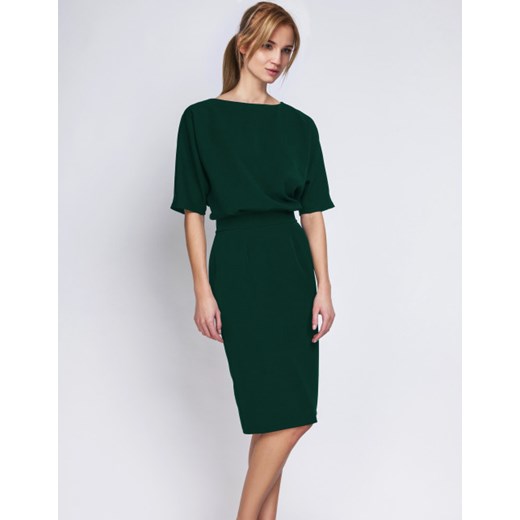 Lanti sukienka zielona bez wzorów z długimi rękawami midi 