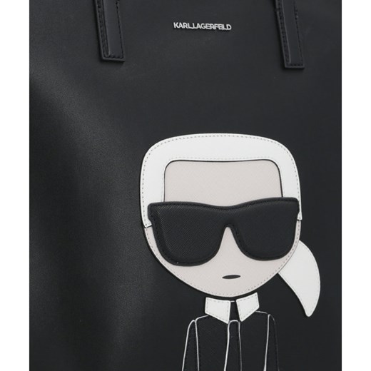 Czarna shopper bag Karl Lagerfeld bez dodatków duża z nadrukiem skórzana 