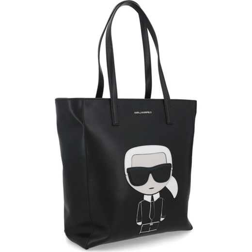 Shopper bag Karl Lagerfeld czarna z nadrukiem na ramię skórzana duża bez dodatków 